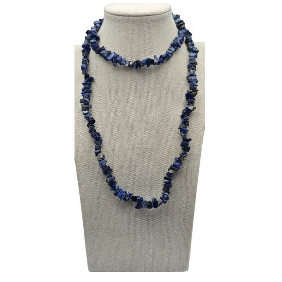 Lapis Lazuli Gemstone Nuggets Beautiful Vintage Long Necklace - Picture 1 of 6